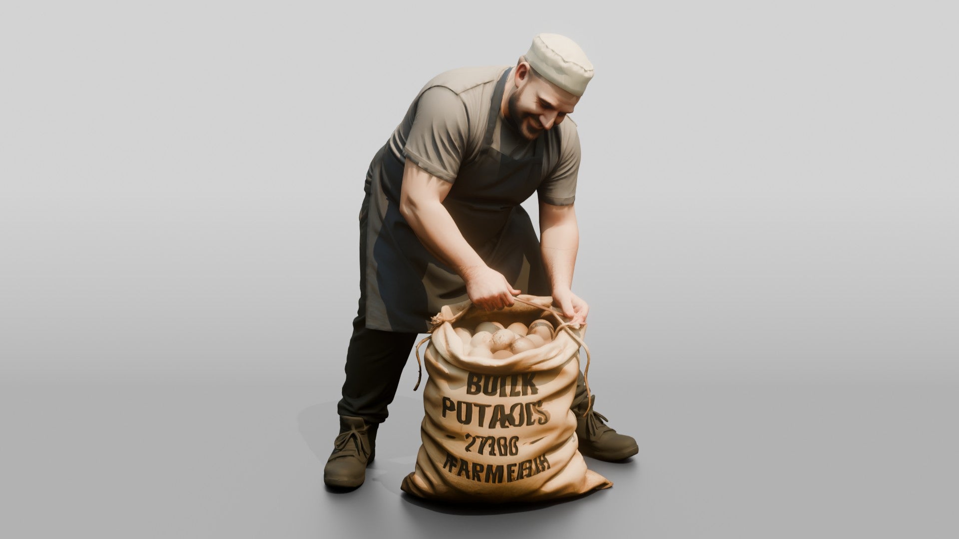 Prep Cook Opening a Sack of Potatoes