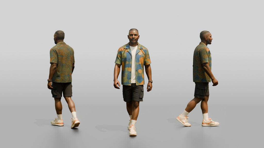 African Man in Ankara Print Shirt and Cargo Shorts
