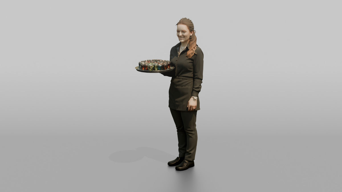 Cocktail Server Woman Carrying A Tray Of Shot Glasses - 3D character model, view 4