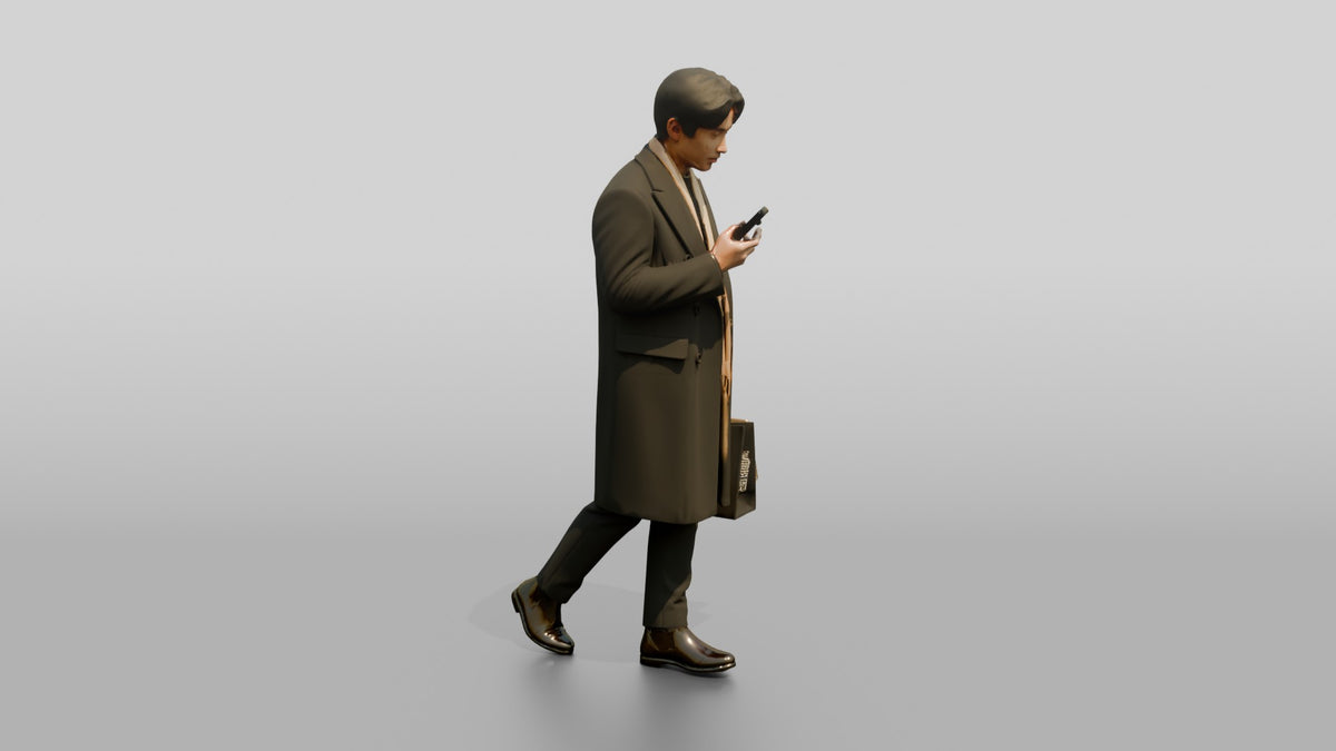 Man Checking Phone While Shopping - 3D character model, view 2