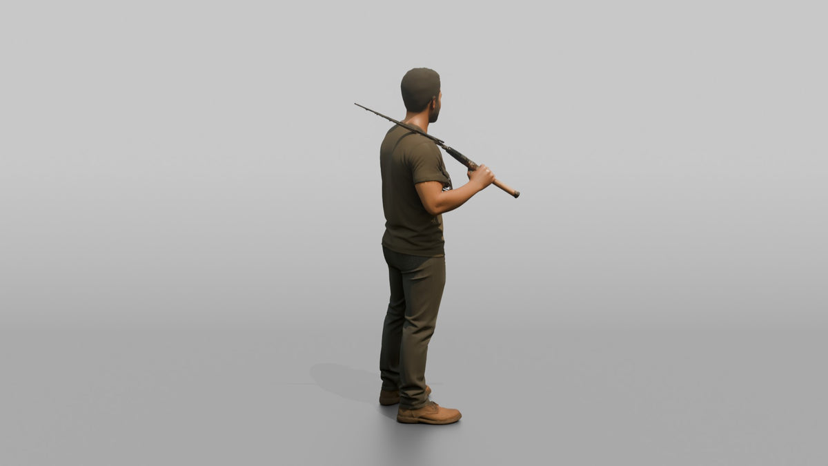 Father Holding A Fishing Rod Propped Over One Shoulder - 3D character model, view 3
