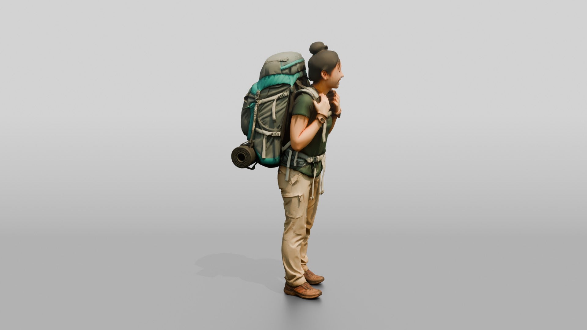 Young Woman Hiker with Large Teal Trekking Backpack Smiling
