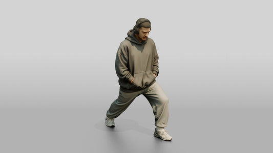 Man Stretching Calf in Hoodie - 3D character model, view 1