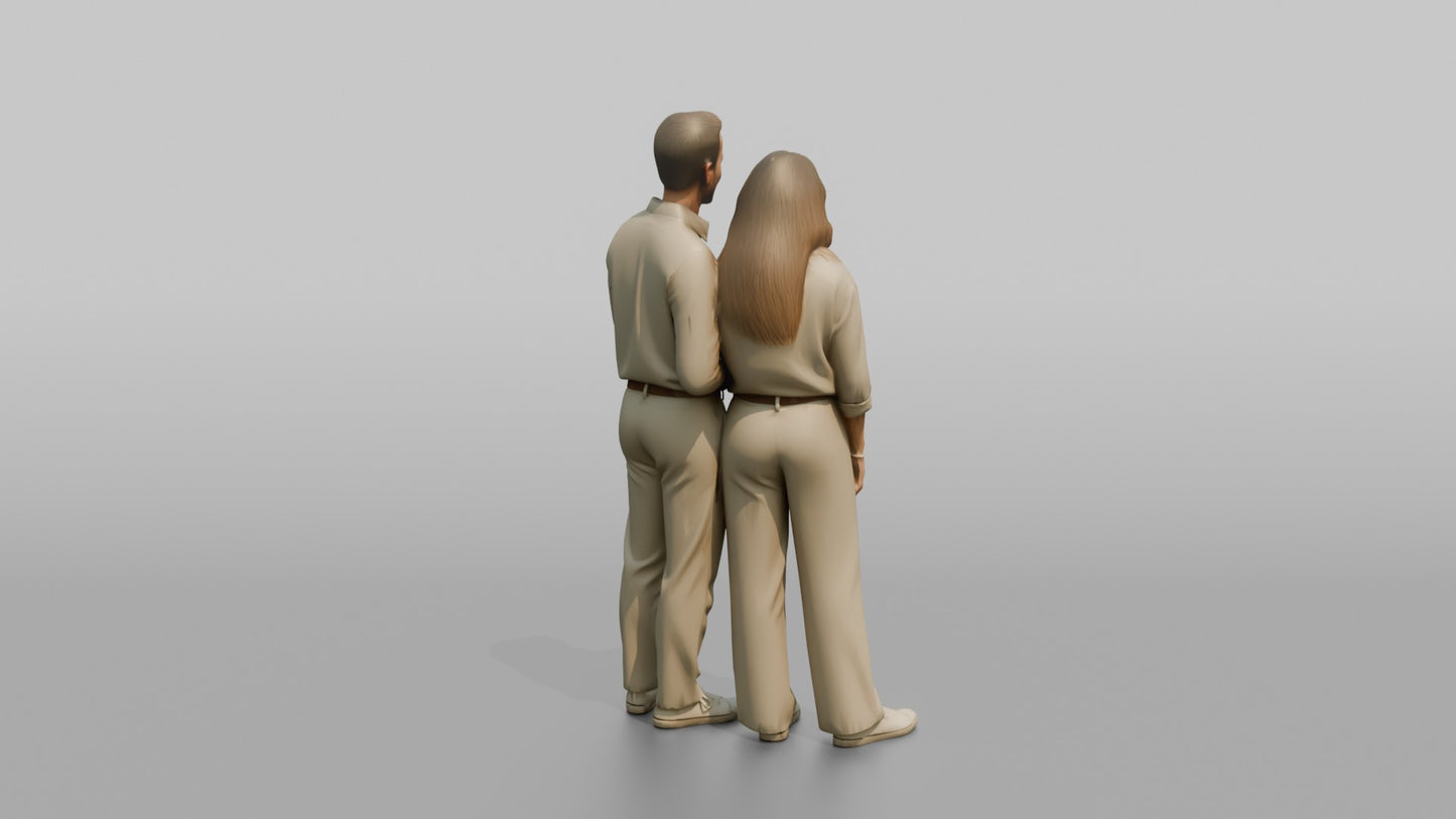 Young Couple Standing Together in Linen Summer Outfits