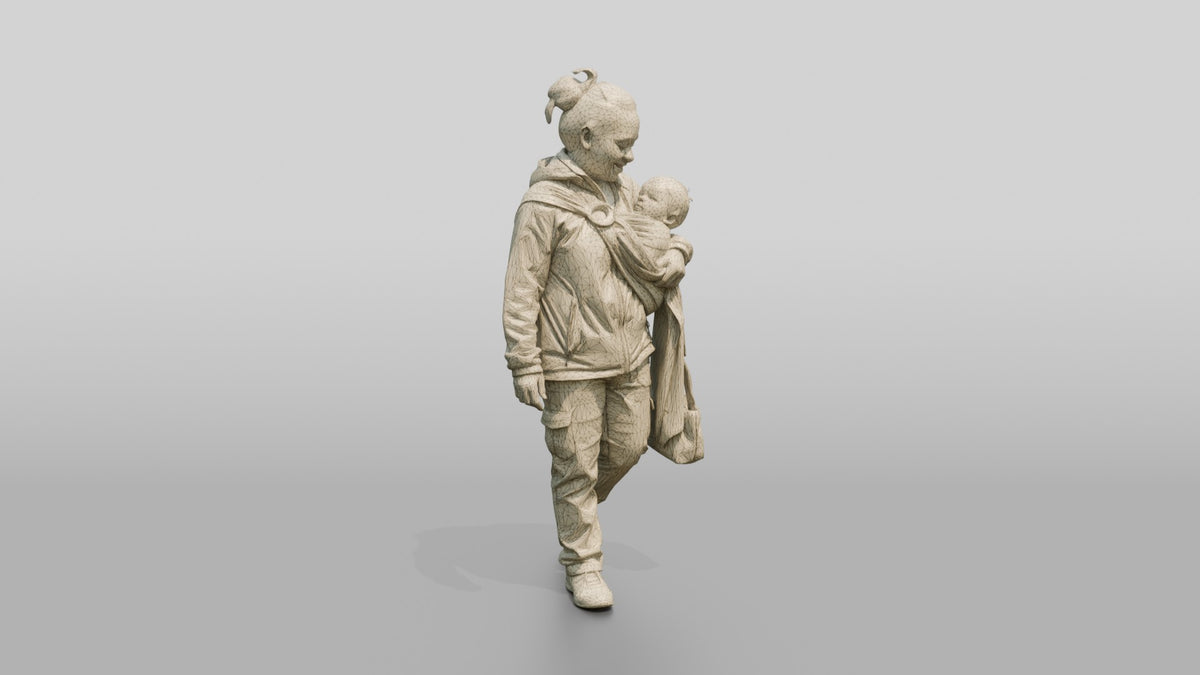 Southeast Asian Female Walking - wireframe topology preview