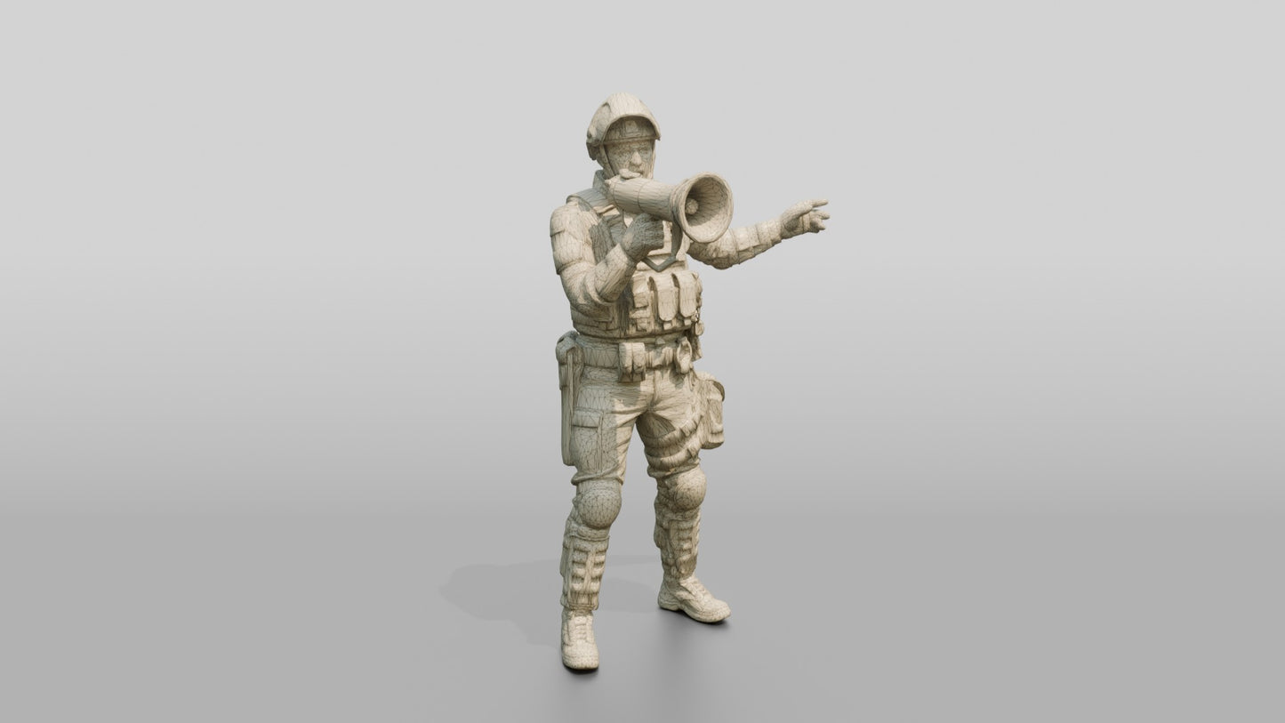 Riot Police Officer Holding Megaphone