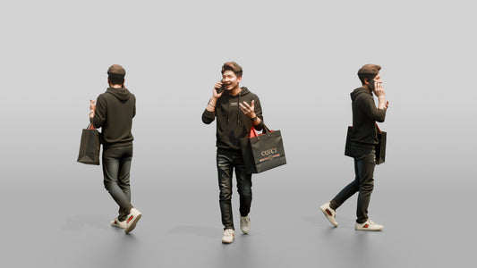 Young Chinese Man Shopping and Talking on Phone - 3D character model