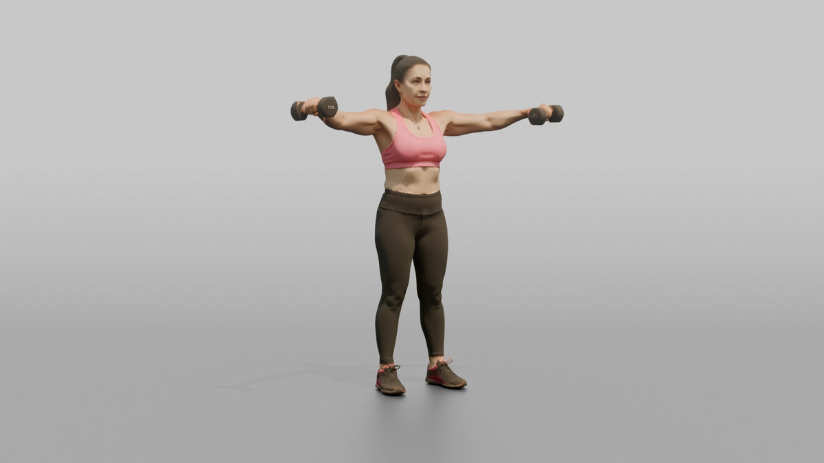 Weightlifter Woman Doing A Dumbbell Lateral Raise - 3D character model