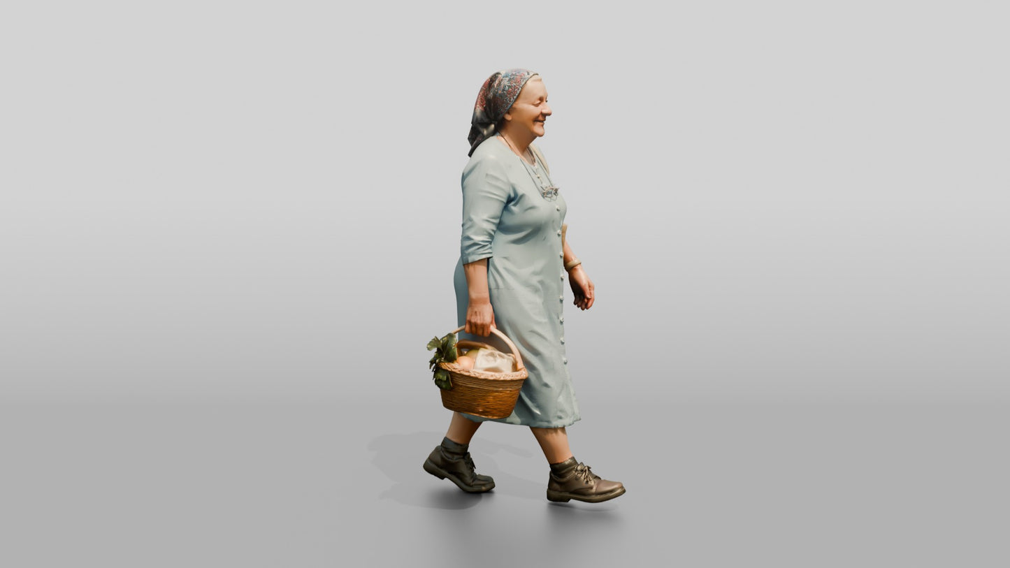 Elderly Stocky Croatian Woman Carrying a Shopping Basket