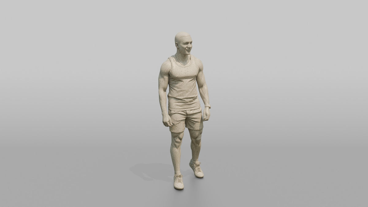 Fitness Influencer Man Standing Confidently, One Foot Forward - wireframe topology preview