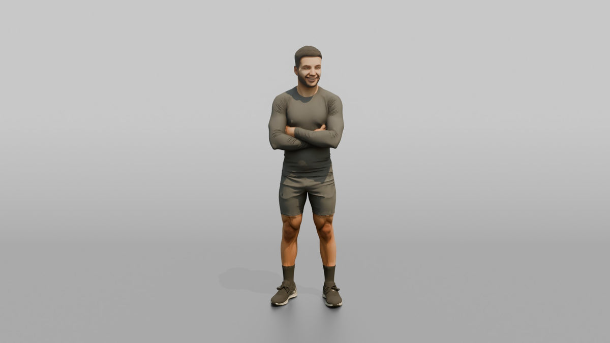 Fitness Influencer Man Standing With Arms Crossed, Confident Smile - 3D character model, view 5