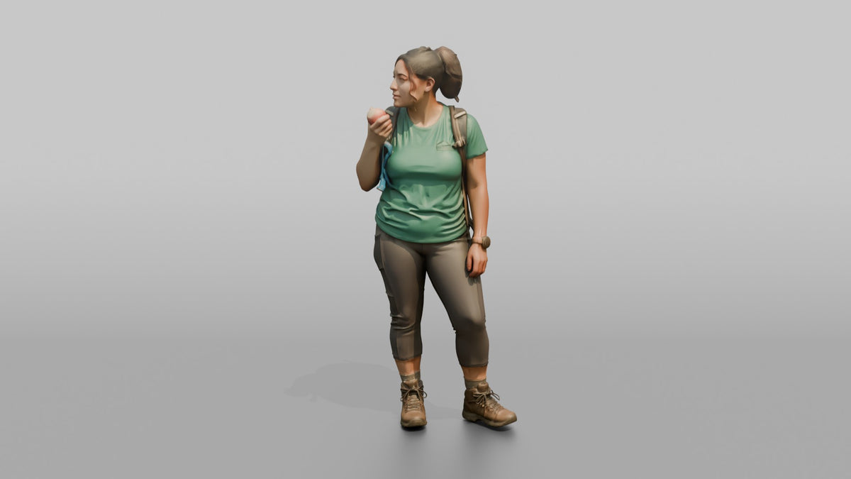 Hiker Eating an Apple on the Trail - 3D character model, view 4