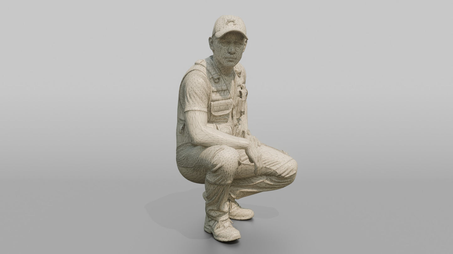 Protester Man Crouching in a Baseball Cap
