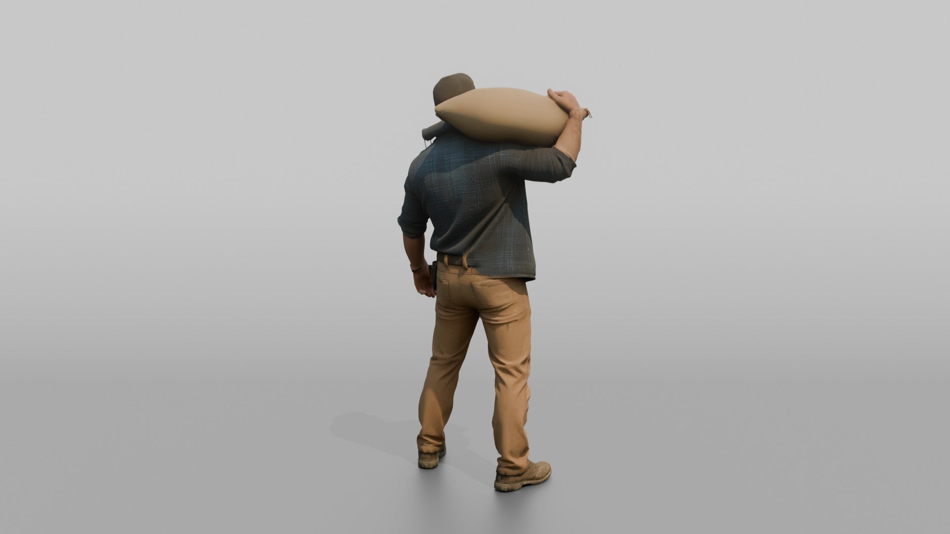 Farmer Slinging Grain Sack Over Back
