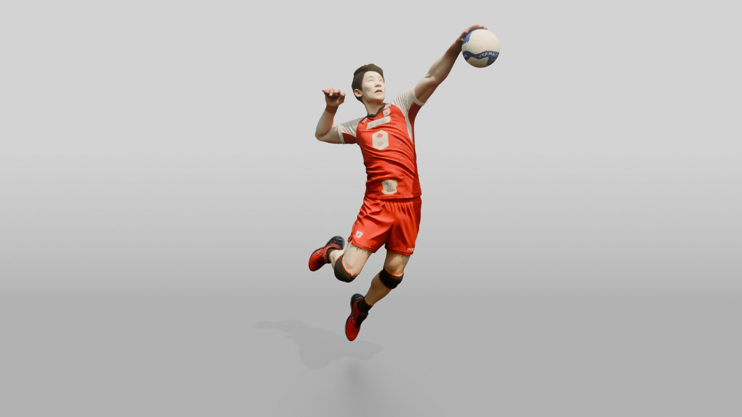 East Asian Male Volleyball Player in Sleek Red and White Jersey