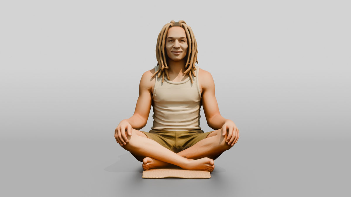 Man Meditating with Dreadlocks - 3D character model, view 5