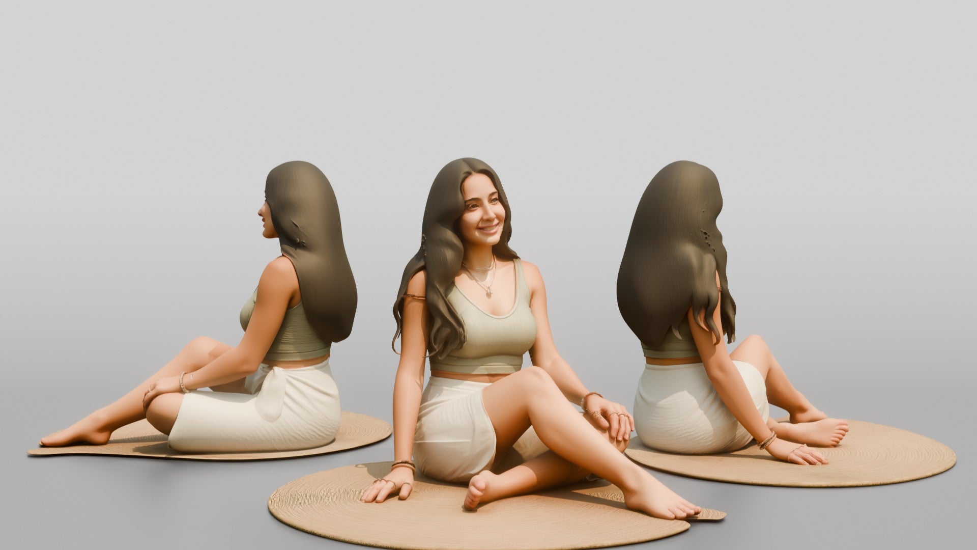 Woman Sitting on a Woven Mat