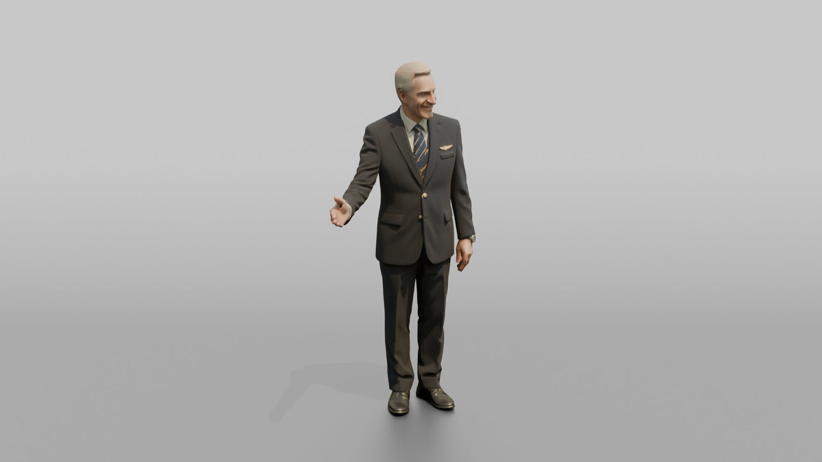Latino Flight Attendant Adjusting a Cabin Headset - 3D character model, view 2