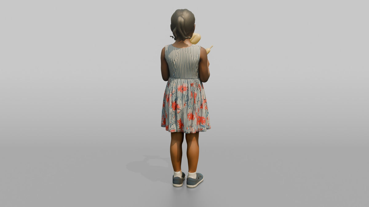 Daughter Holding A Balloon Animal With Both Hands - 3D character model, view 3