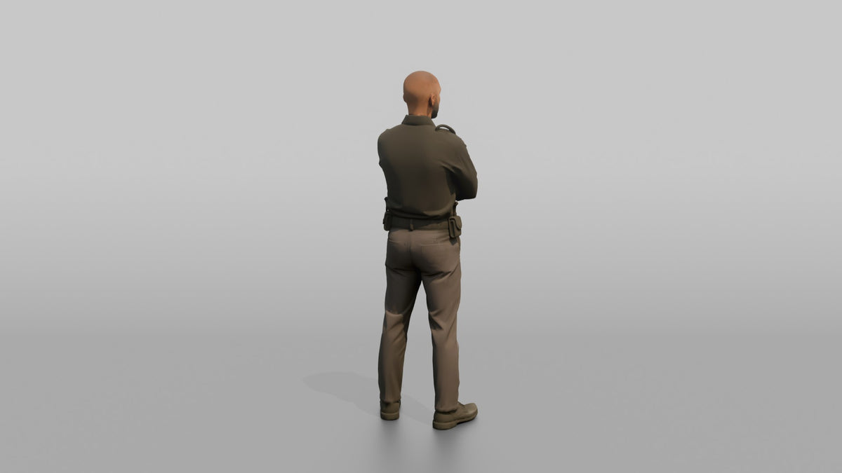 Door Staff Man Arms Crossed, Standing Guard Posture - 3D character model, view 3