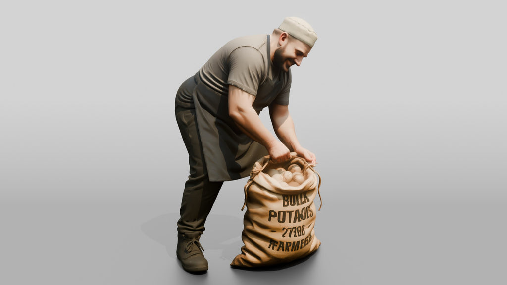 Prep Cook Opening a Sack of Potatoes