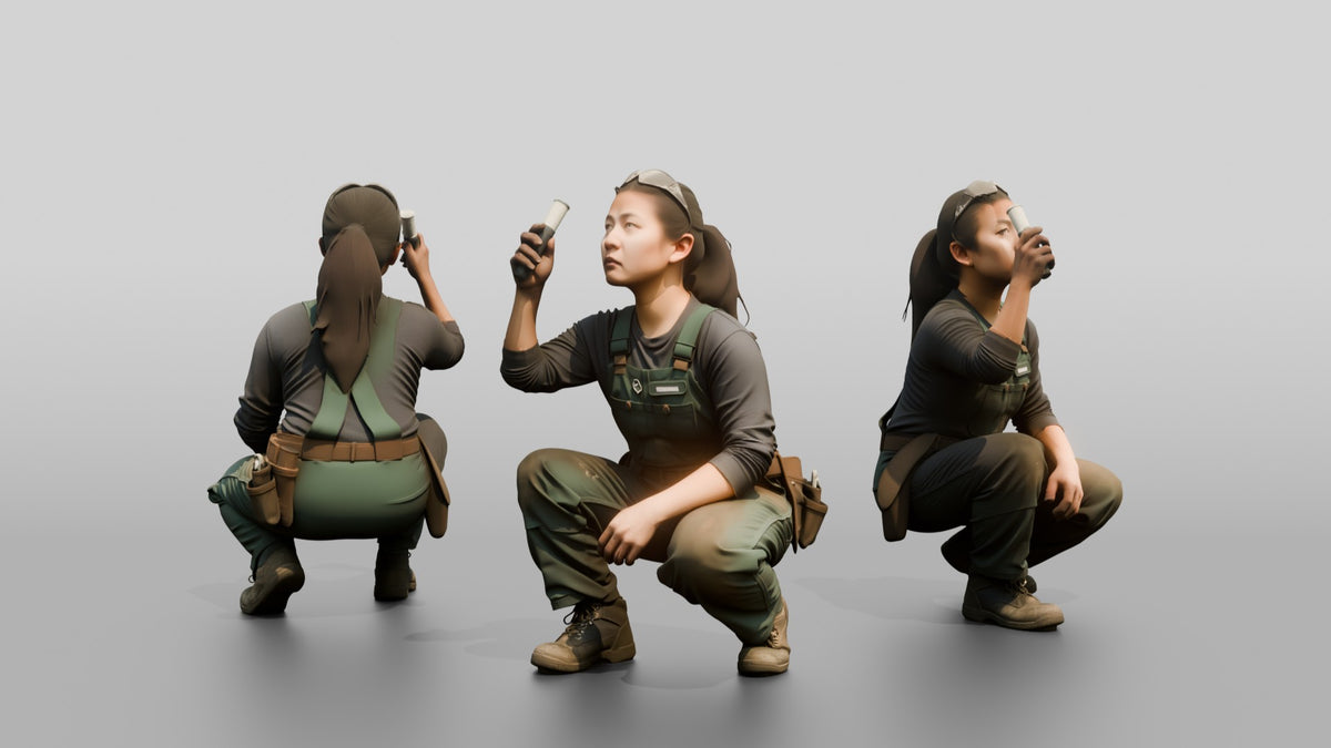 Mechanic Inspecting Exhaust Pipe - 3D character model