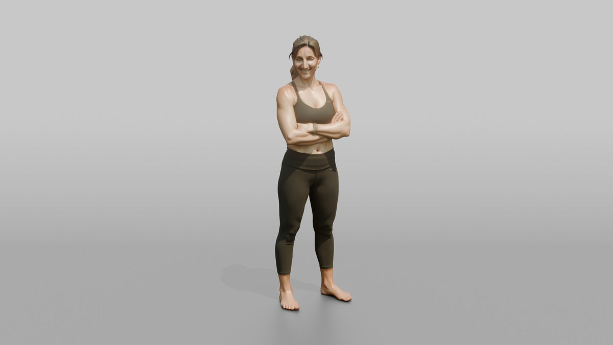 Physique Model Woman Standing With Arms Crossed, Confident Post-workout Stance - 3D character model, view 5