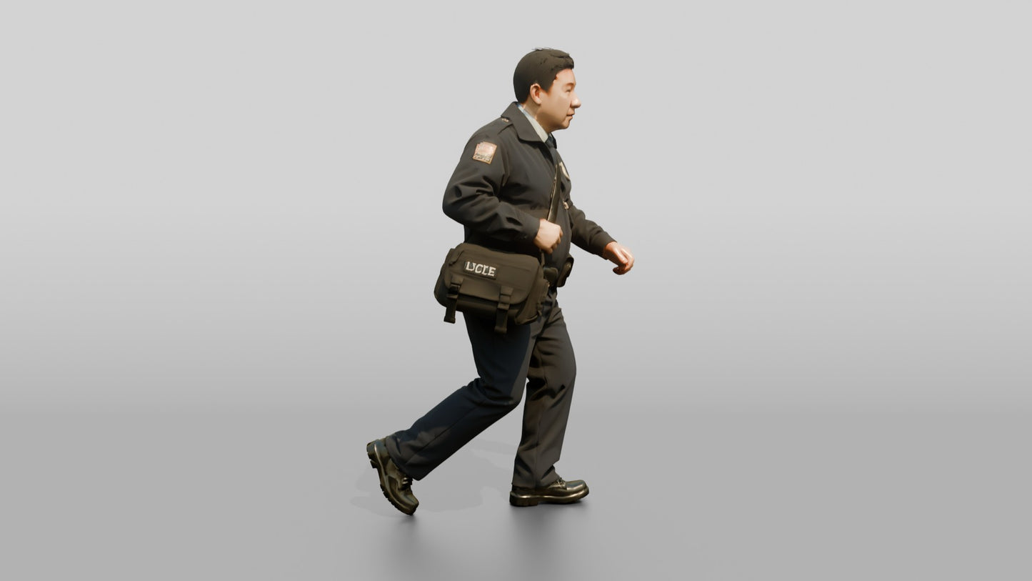 Police Officer Hurrying with a Shoulder Bag