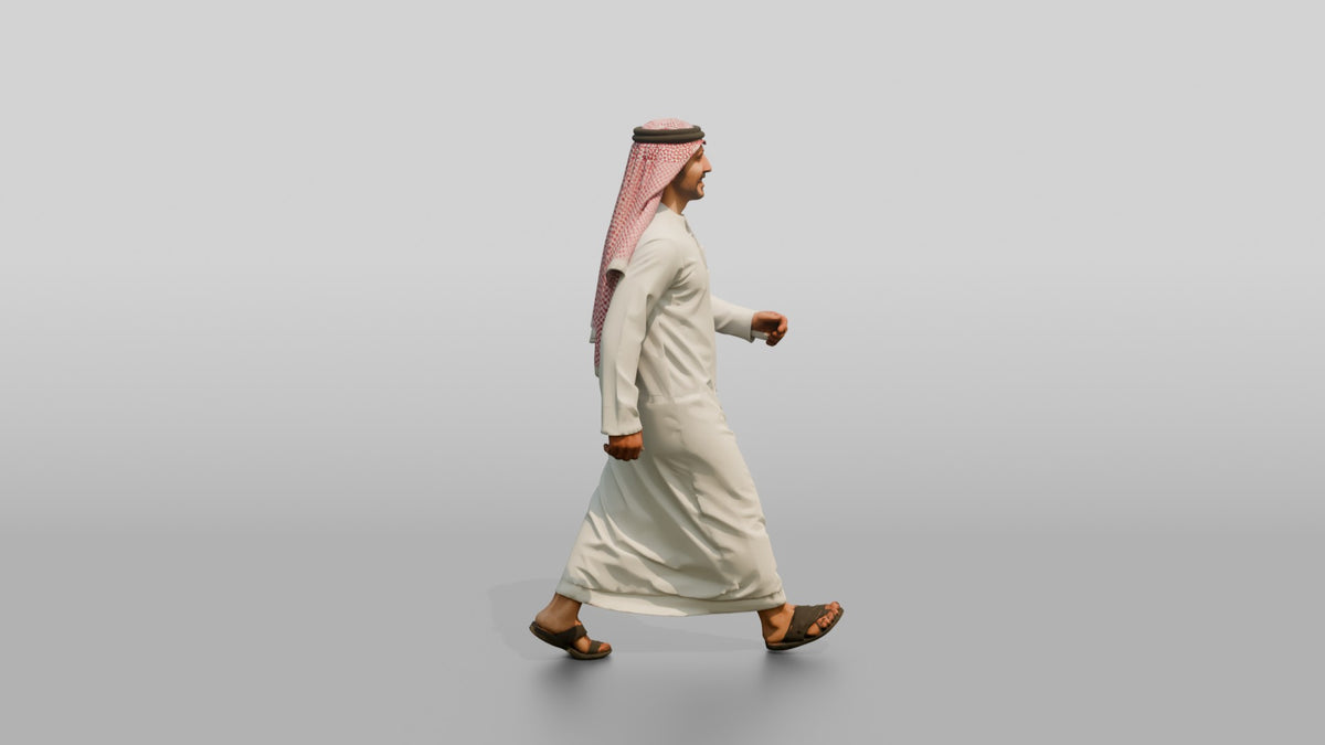 Middle-Aged Athletic Emirati Man in Kandura and Ghutra - 3D character model, view 2