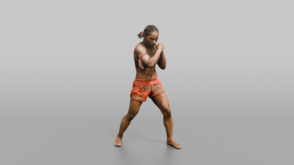 Muay Thai Fighter Sharp Elbow Strike While Driving Forward