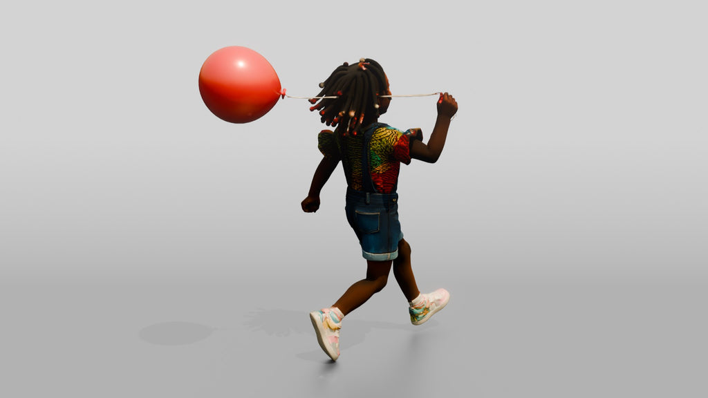 African Girl Running with a Red Balloon