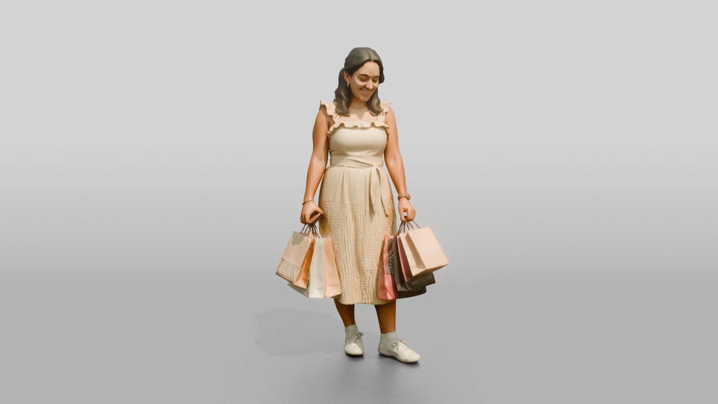 Curvy Spanish Woman Looking at Her Shopping Bags