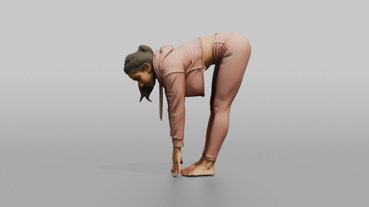 Fitness Influencer Woman Doing A Forward Fold Stretch - 3D character model, view 4