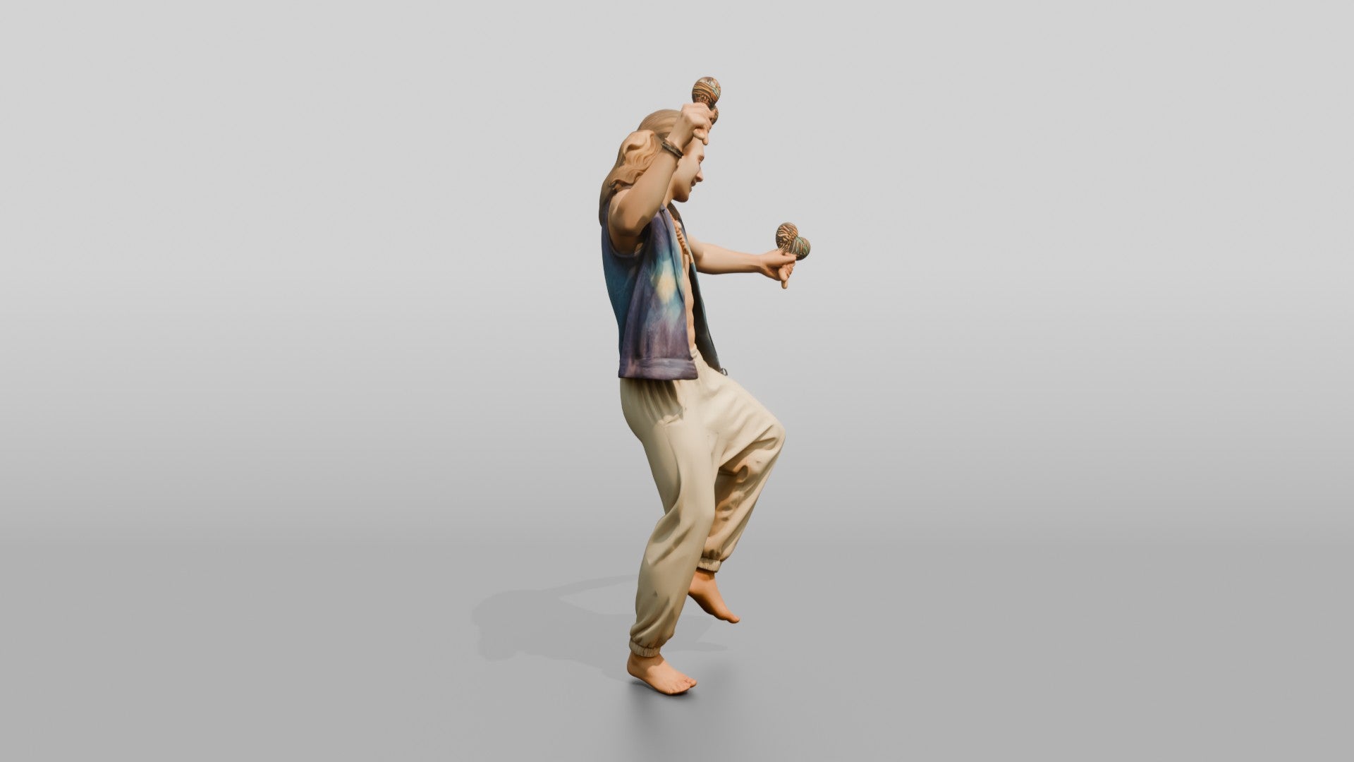 Shirtless Hippie Dancing with Maracas