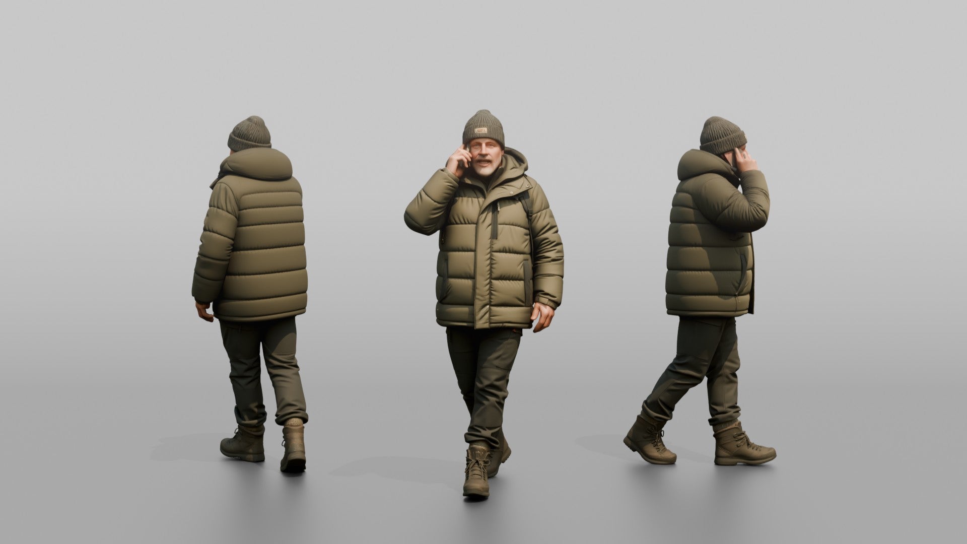 Scandinavian Man Talking on His Phone in a Puffer Coat
