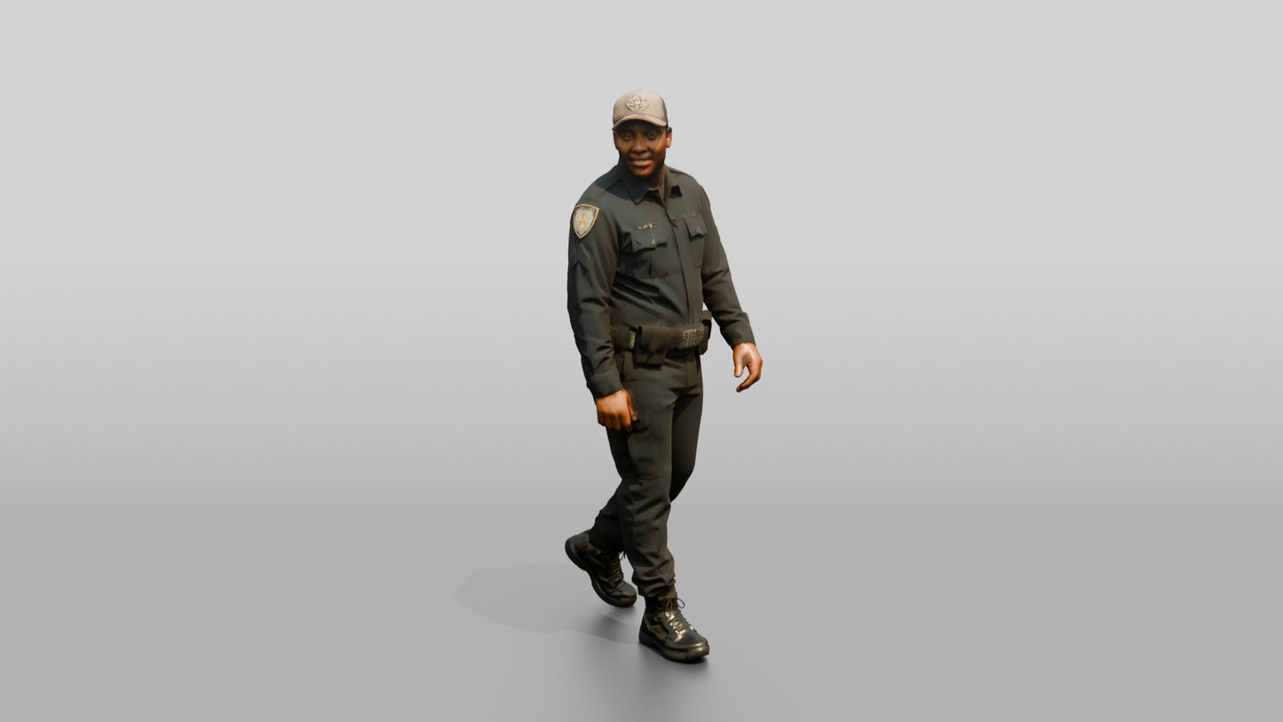 Police Officer Glancing Back Mid-Stride
