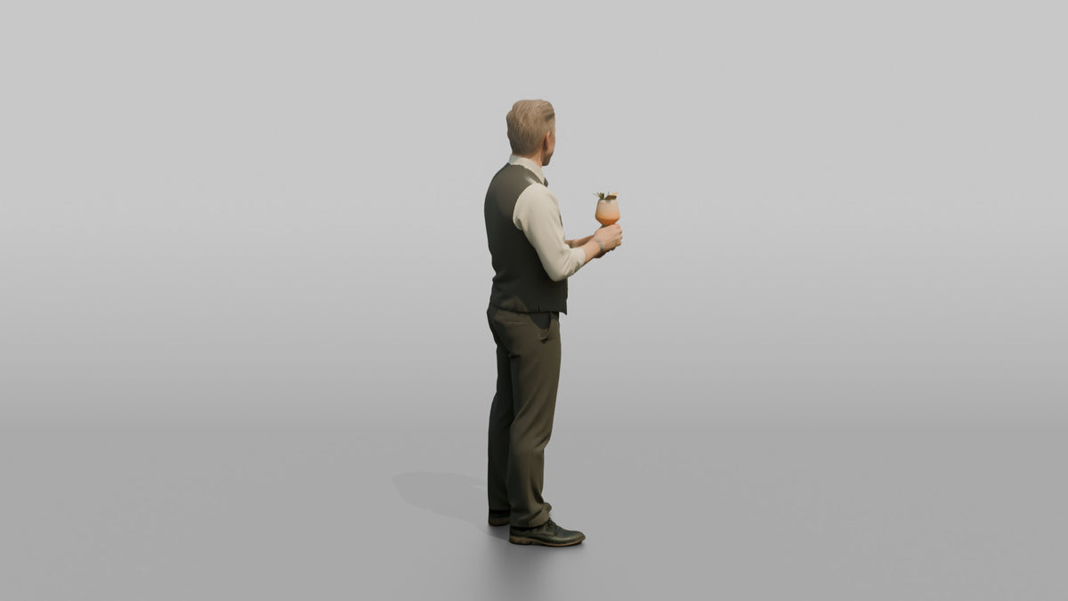 Bartender Man Presenting A Finished Cocktail With Both Hands - 3D character model, view 3