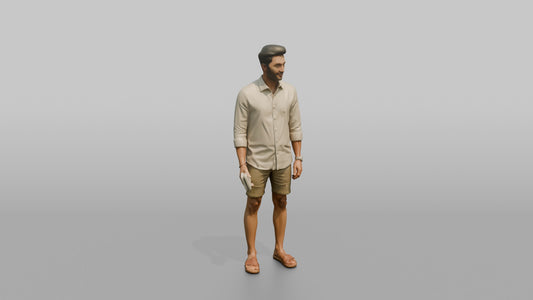 Vacationer Wearing Tailored Linen Shirt - 3D character model, view 1