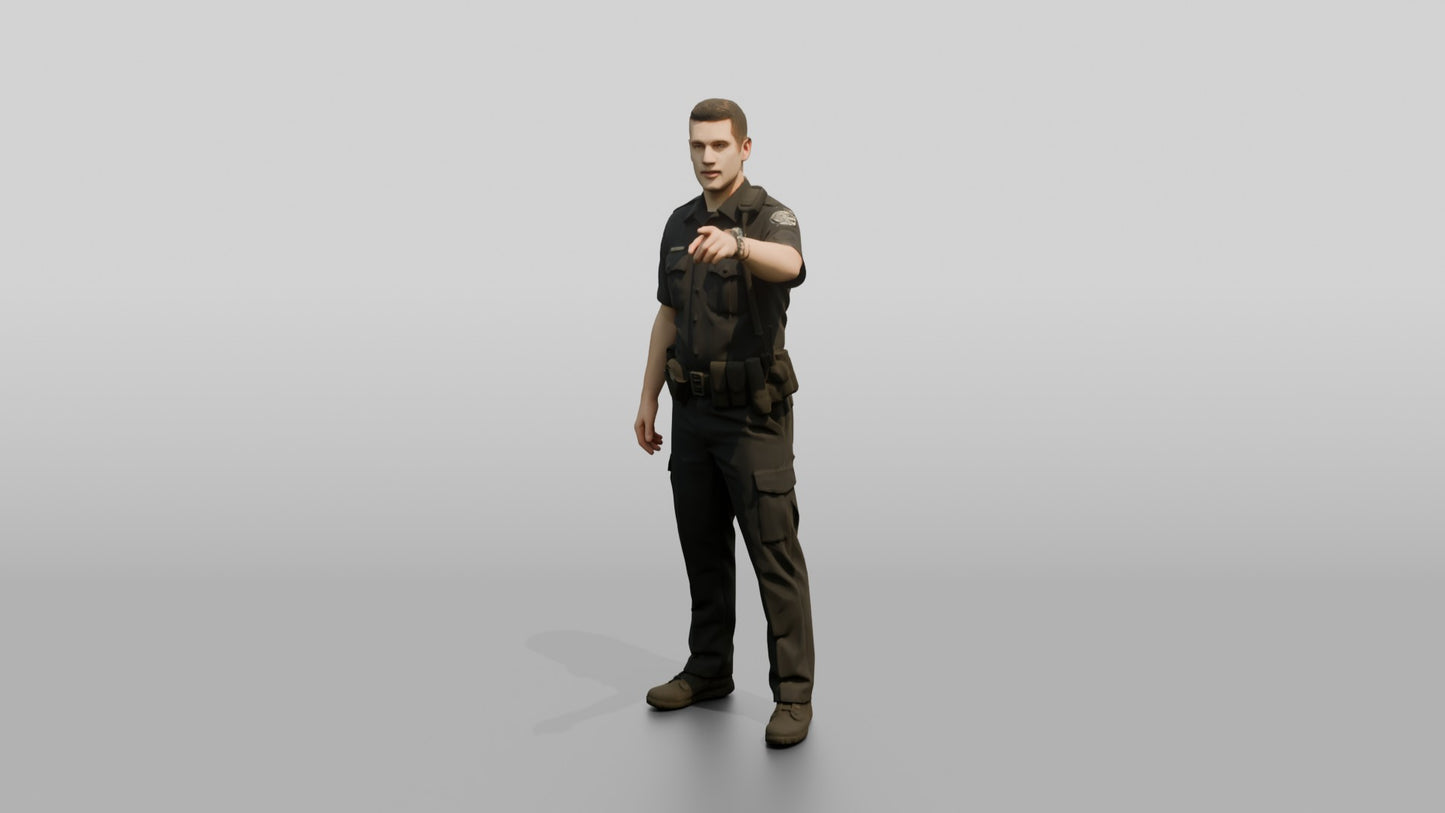 Police Officer Gesturing into the Distance