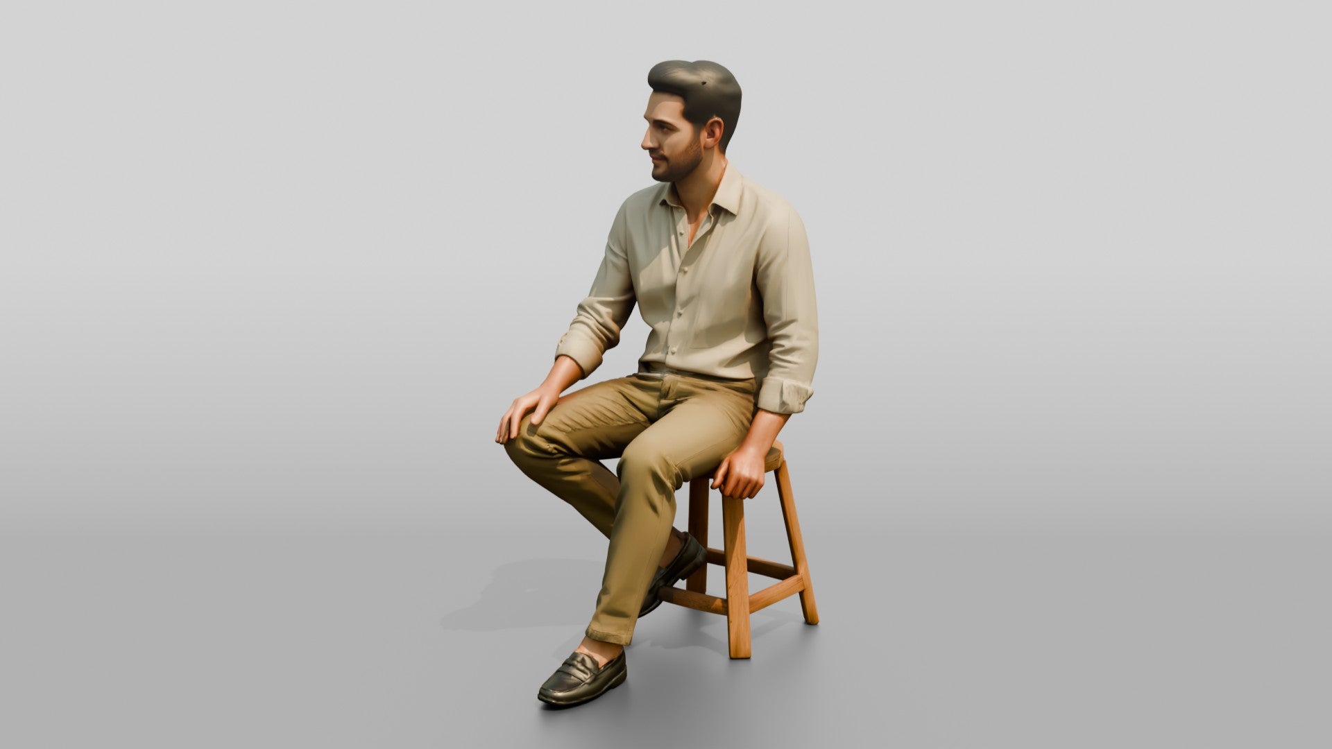 Man Relaxing on a Stool in Linen