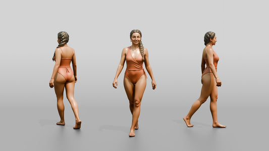 Woman in Terracotta One-Piece Swimsuit Walking - 3D character model
