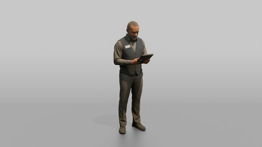 Man Sales Associate Holding A Tablet, Checking Something On The Screen - 3D character model