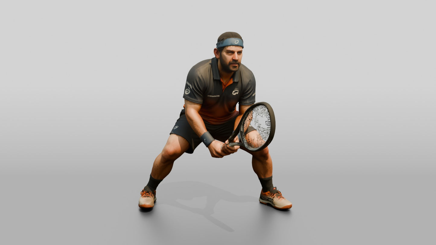 Male Tennis Player in a Wide Defensive Stance