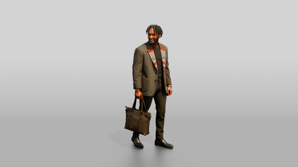 Stylish African Man in an Oversized Blazer with a Tote Bag