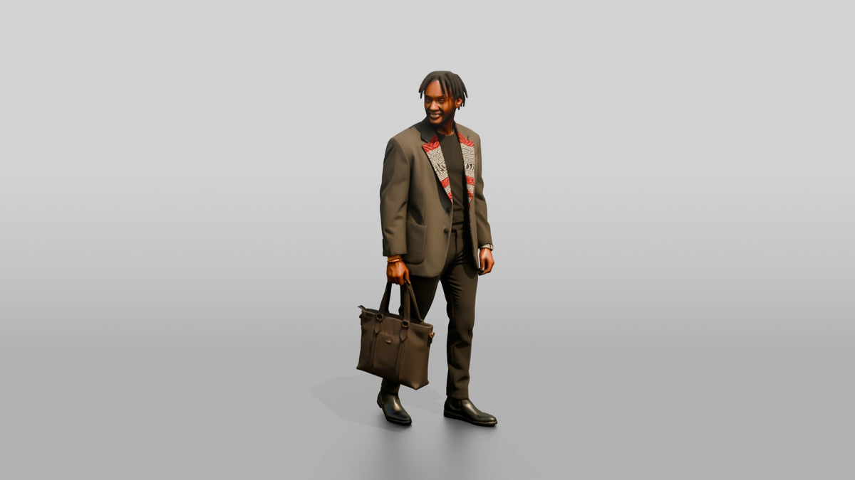 Stylish African Man in an Oversized Blazer with a Tote Bag - 3D character model, view 5