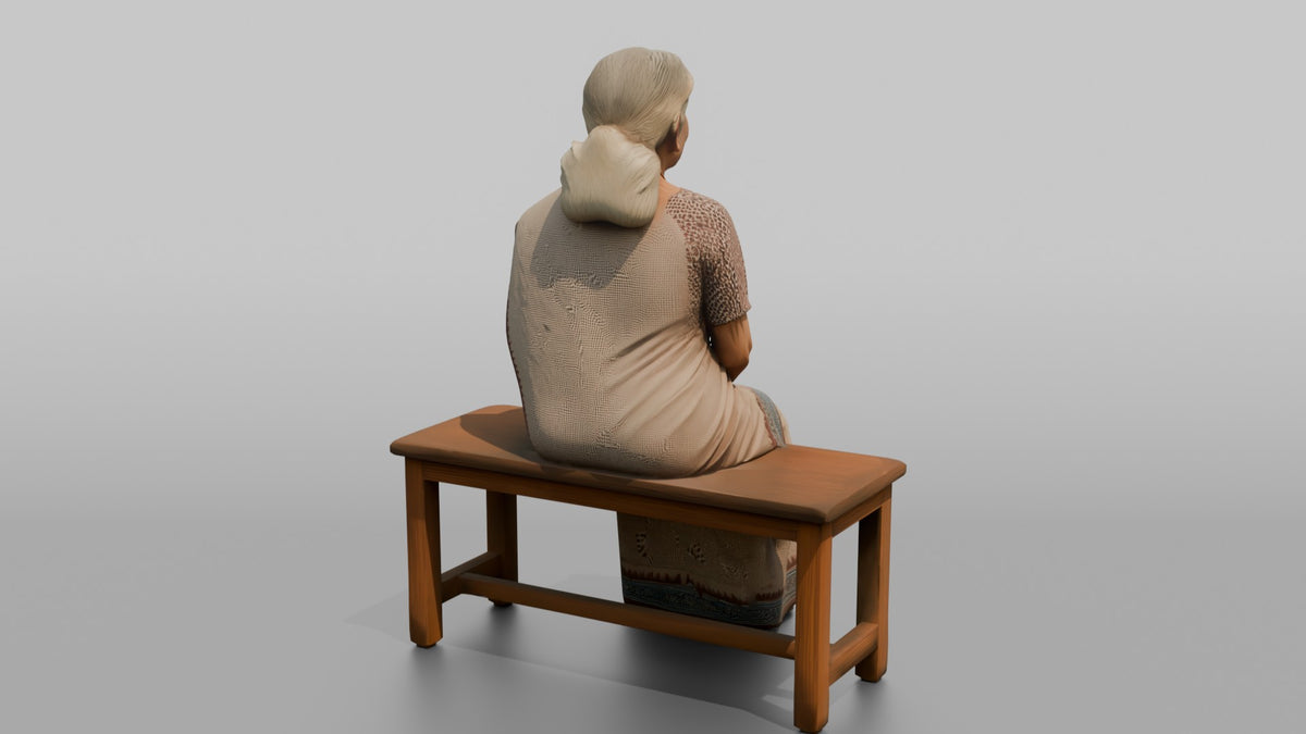 Woman Customer Sitting On A Bench - 3D character model, view 3