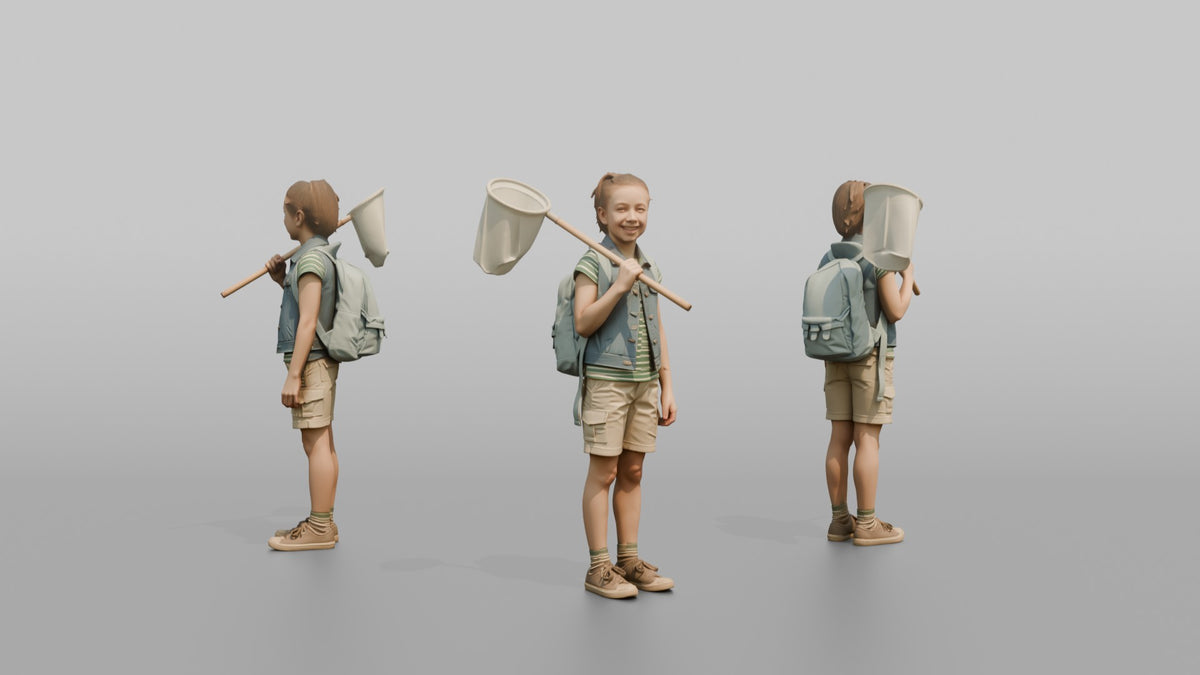 Daughter Carrying A Butterfly Net Over One Shoulder - 3D character model, view 1
