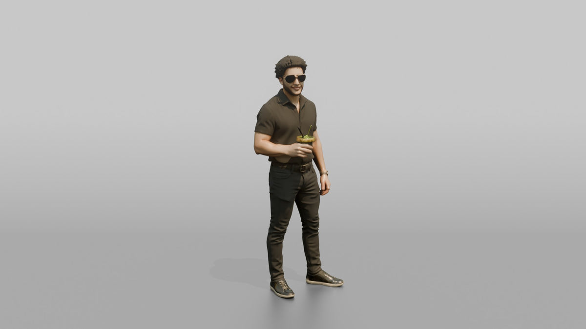 Patron Man Standing With Sunglasses On, Holding A Cocktail - 3D character model