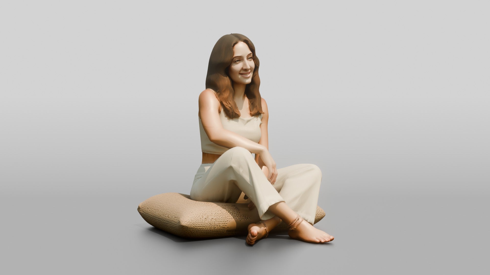 Woman Sitting Cross-Legged on a Cushion