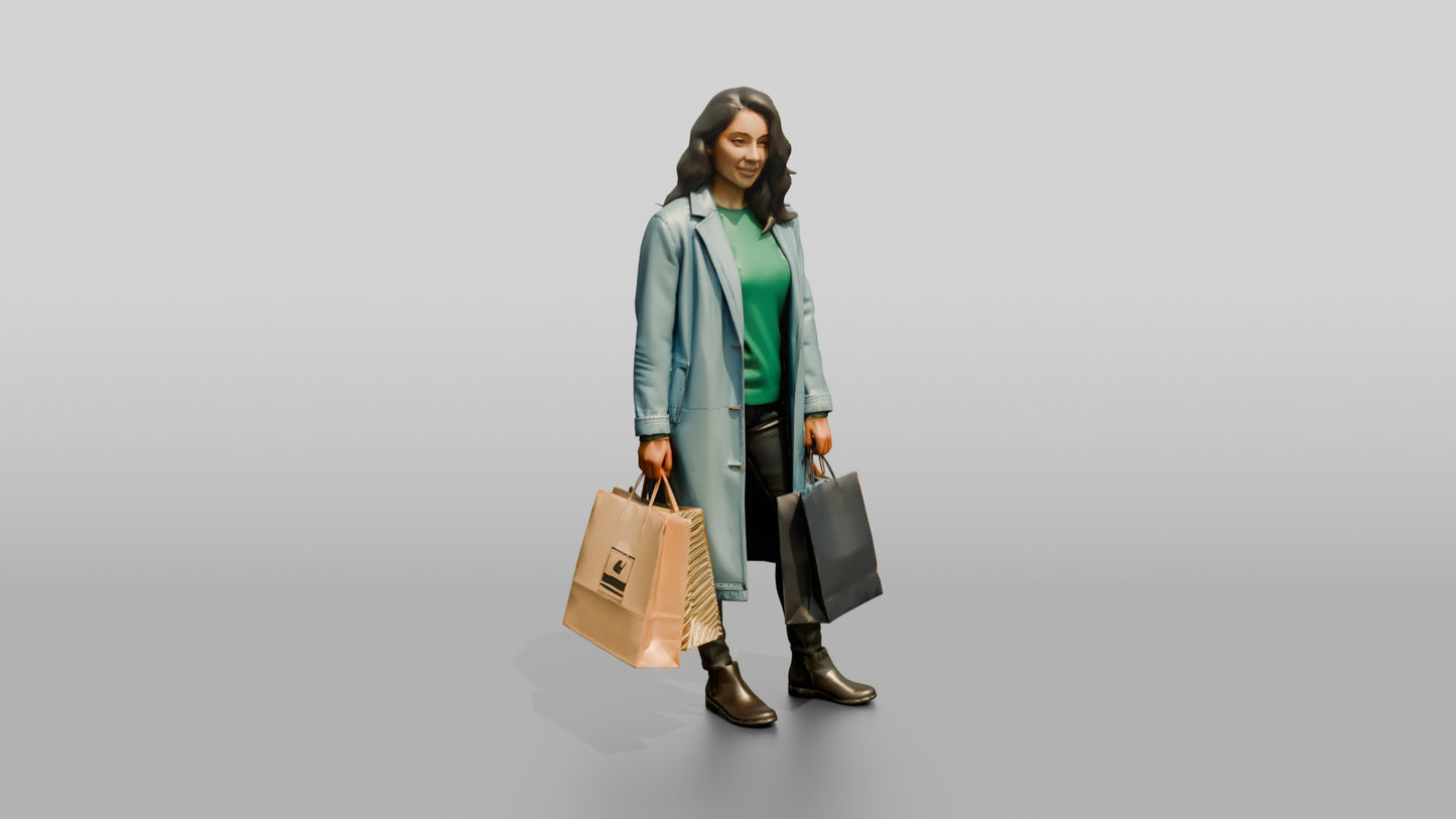 Latina Woman in Long Denim Coat